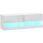 Wall-Mounted TV Cabinet, LED Lighting, Open Shelves, High-Gloss White