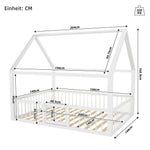 Flatbed Metal Bed 140x200cm with House Trim & Railing - White