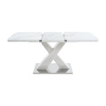 Dining Table 120-160CM Stretchable Modern Rectangle Marble Top, White/MDF/Metal Base