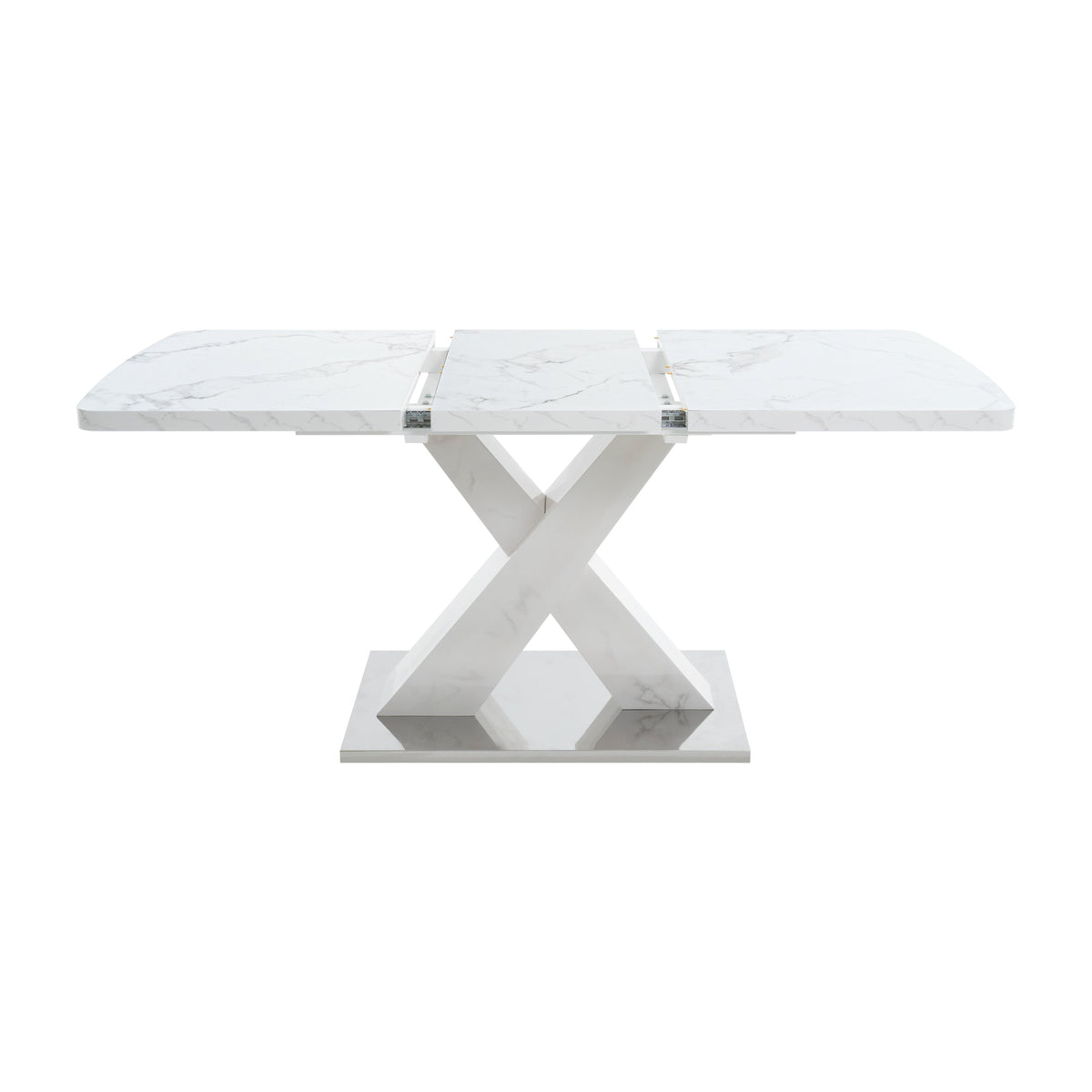 Dining Table 120-160CM Stretchable Modern Rectangle Marble Top, White/MDF/Metal Base