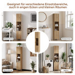 Tall Cabinet Washing Machine Cabinet with Doors and Open Shelves, Narrow Freestanding Storage, Oak Look