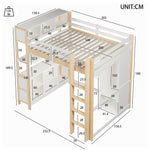 Loft Bed 140x200cm with Storage, Desk & Wardrobe, Natural