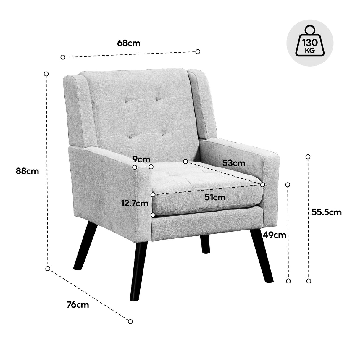 Armchair Mid-Century Modern Buttoned Suede Solid Wood Legs