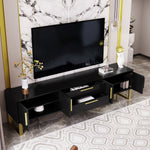 TV Cabinet High-Gloss Engraved Door Storage Gold Handles/Feet