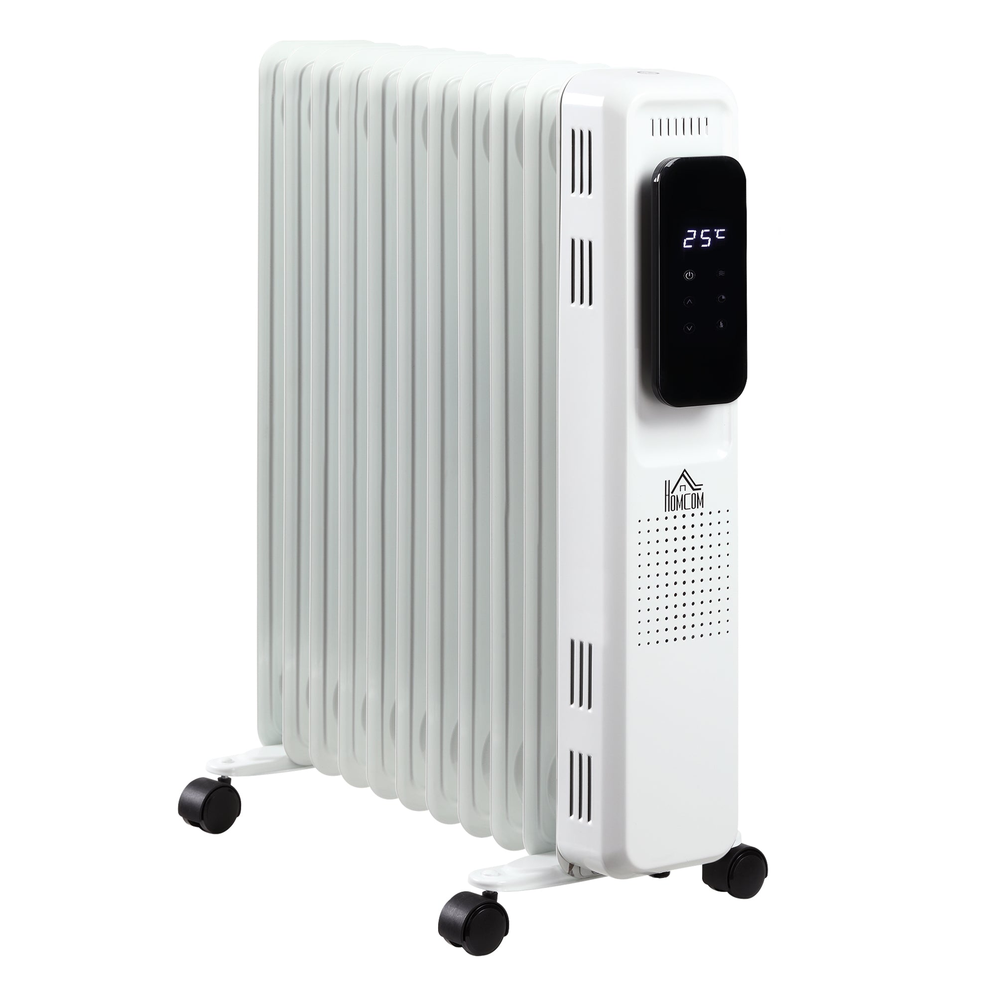 Portable Oil-Filled Radiator, 2290-2720W, 3 Heat, 24-Hour Timing, White Steel