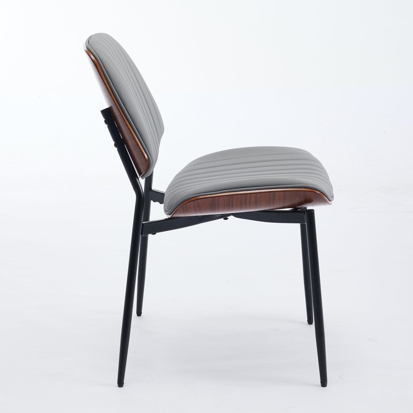 Dining Chairs Set of 2 Mid Century Modern Walnut Bentwood Back - Gray PU Leather