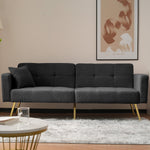 Sofa Bed, Adjustable Angle with Cushions & Storage Pockets, Golden Legs