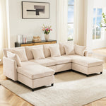 Modern Chenille Sofa Modular Detachable Footstool L-Shaped U-Shaped, Chenille