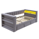 Upholstered Bed 90/180x190cm, LED Lighting, Sockets, Storage, Dark Grey