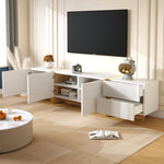 TV Cabinet, 190cm 3 Doors 2 Drawers, White with Gold & Wood Grain