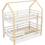 Children's House Bed 90x200cm with Large Drawers Pine Wood white+wood color