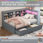 Solid Wood Sofa Bed 90x200cm Multifunctional Storage USB LED Grey