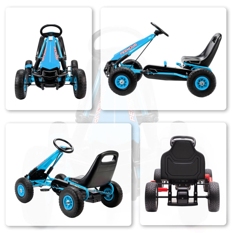 Pedal Go-Kart for Kids with Adjustable Seat and EVA Wheels, Blue