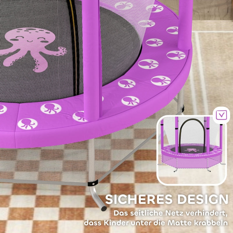 Children's Trampoline Ø140 cm, Indoor with Safety Net, Rubber Rope, Purple