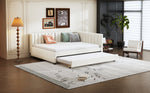 Upholstered Bed 140*200, Pull-Out Sofa Bed with Slatted Frame, Velvet Fabric Beige