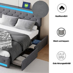 Upholstered Double Bed with Storage Drawers 180x200cm, Beige Velvet