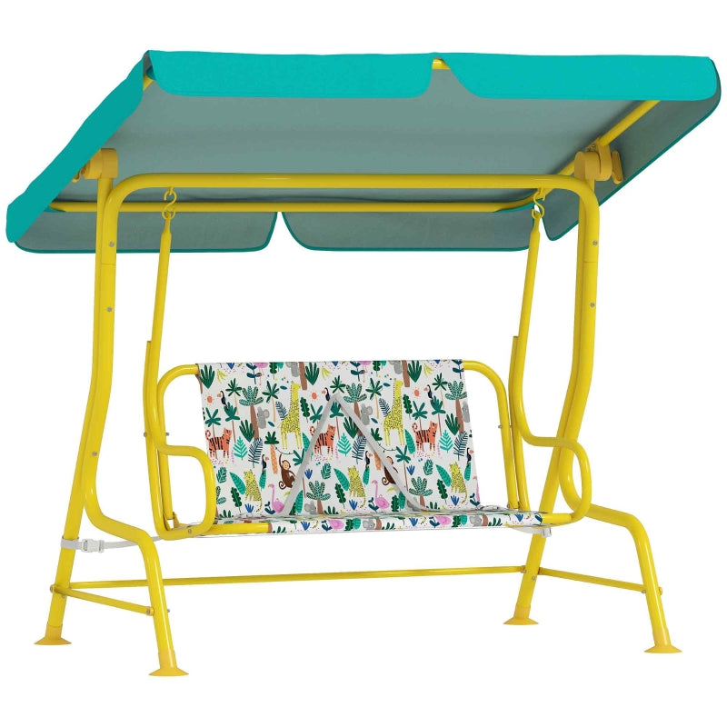 Children's Hollywood Swing with 2 Seats, Adjustable Canopy and Safety Belt, Green