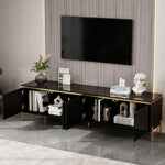 TV Stand Modern High-Gloss Storage 4 Doors Gold Trim