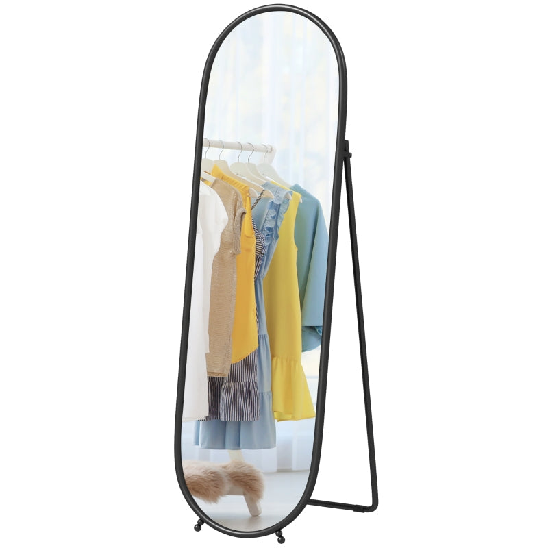 Full-Length Mirror, 160 x 40 cm Wall/Standing Oval Metal Black