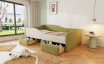 Upholstered Sofa Bed 90x190cm Multifunctional 2 Drawers Railings - Velvet Dark Green/Cream White