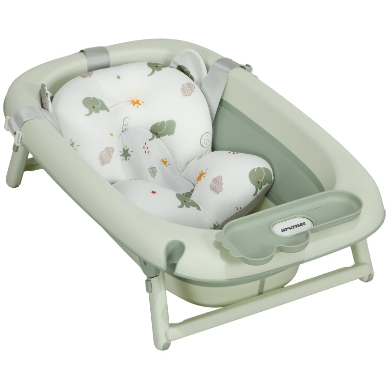 Baby Bathtub, Foldable Non-Slip Elephant Bath Cushion, Green