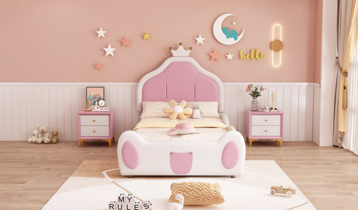 Upholstered Children's Bed 90x200cm Headboard Faux Leather White