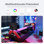 Children's Gaming Bed 90x200 with LED, Hydraulic Storage and TV Mount, PU Leather
