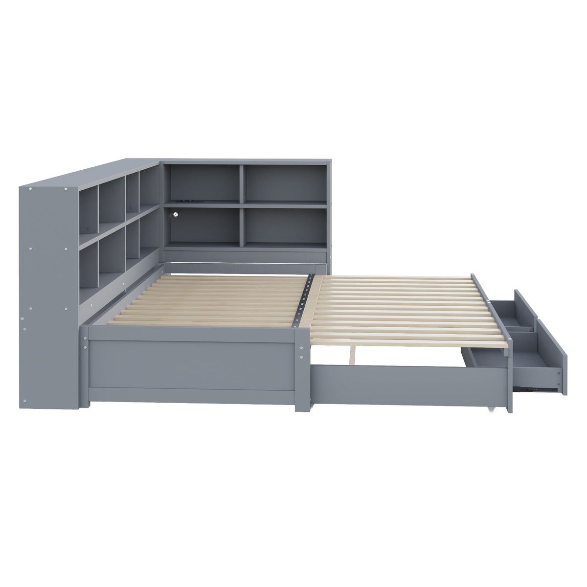 Solid Wood Sofa 90/180x190cm Pull-out Bed Storage Drawers, Grey
