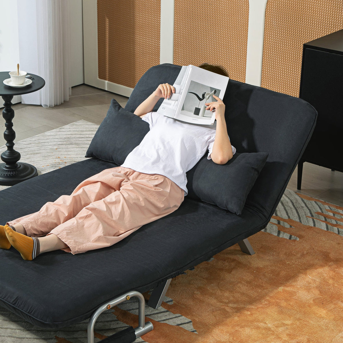 Sleeper Sofa 2-Seater Adjustable Backrest Velvet Black