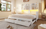 Extendable Wooden Sofa Bed with Storage Drawers & LED - White