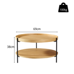 Coffee Table Modern 2-Tier Round Tray Wood & Iron