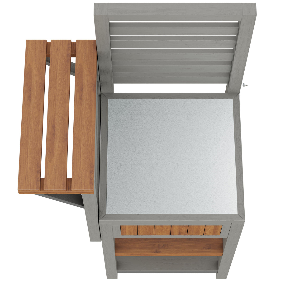 Outdoor Garden Cabinet with Stainless Steel Worktop and Double Shelf, Weatherproof Wood