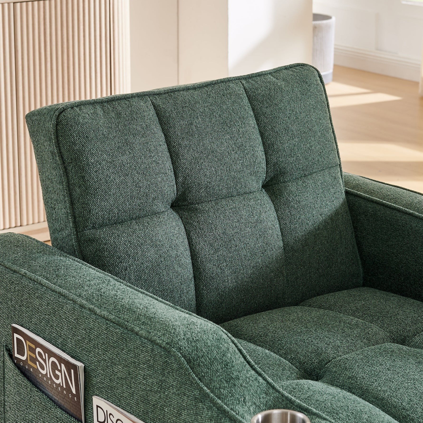 3-in-1 Light Luxury Sofa Bed with Slide-to-Transform Design and USB Charging, Green