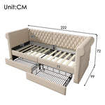 Vintage Upholstered Sofa Bed, 90x200 cm, 2 Storage Drawers, Linen Beige
