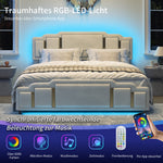 Double Bed 160x200cm with USB, LED & 4 Drawers, Dark Gray Linen