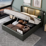 Upholstered Double Bed 160x200 Storage Reading Light Headboard PU