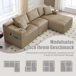 Modular Sofa Set Chaise & 2-Seater, 5 Cushions, Drink Holders, Corduroy Fabric