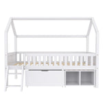 House Bed for Children and Youth 200x90 with Drawers, Storage and Anti-Drop Railing, White Pine