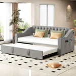 Upholstered Sofa Bed with USB Charging Port, Storage, Slatted Frame, Velvet Fabric, Grey