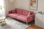 Sofa Bed Adjustable Angle Cushions Storage Pockets Gold Metal Legs