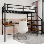 Loft Bed with L-shaped Desk, Storage & Stairs, Sturdy Metal