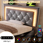 Upholstered Single Bed 90x200cm Hydraulic Storage LED USB Velvet Grey