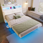 Double Bed 140x190cm 2 Pull-out Nightstands Storage USB/Type-C LED - White