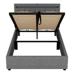 Upholstered Bed 140x200cm Hydraulic Storage Adjustable Height LED USB/Type-C - Grey