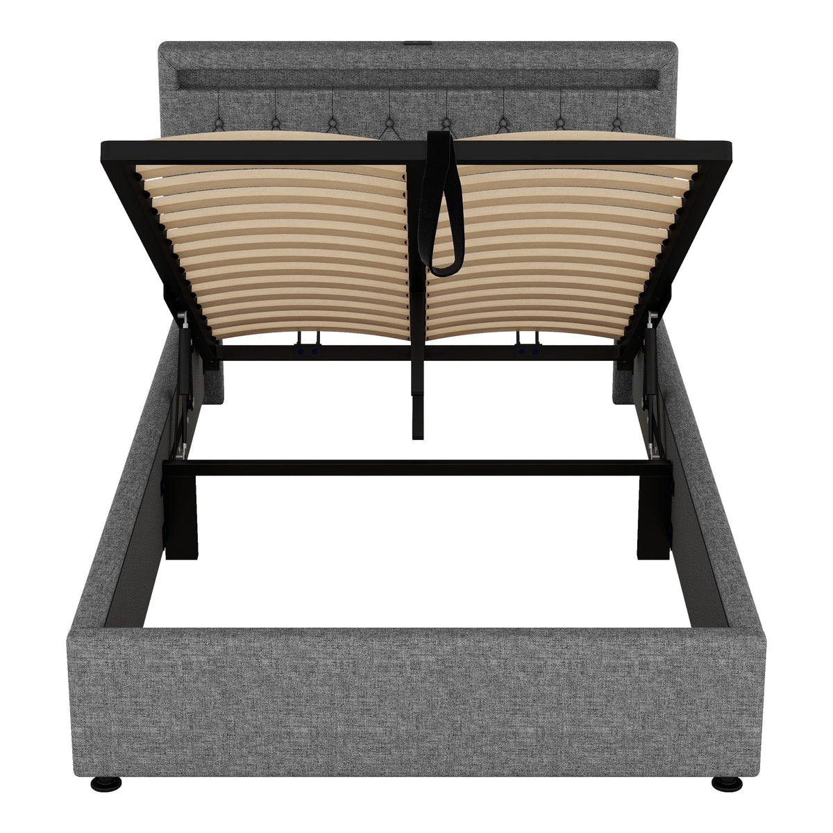 Upholstered Bed 140x200cm Hydraulic Storage Adjustable Height LED USB/Type-C - Grey
