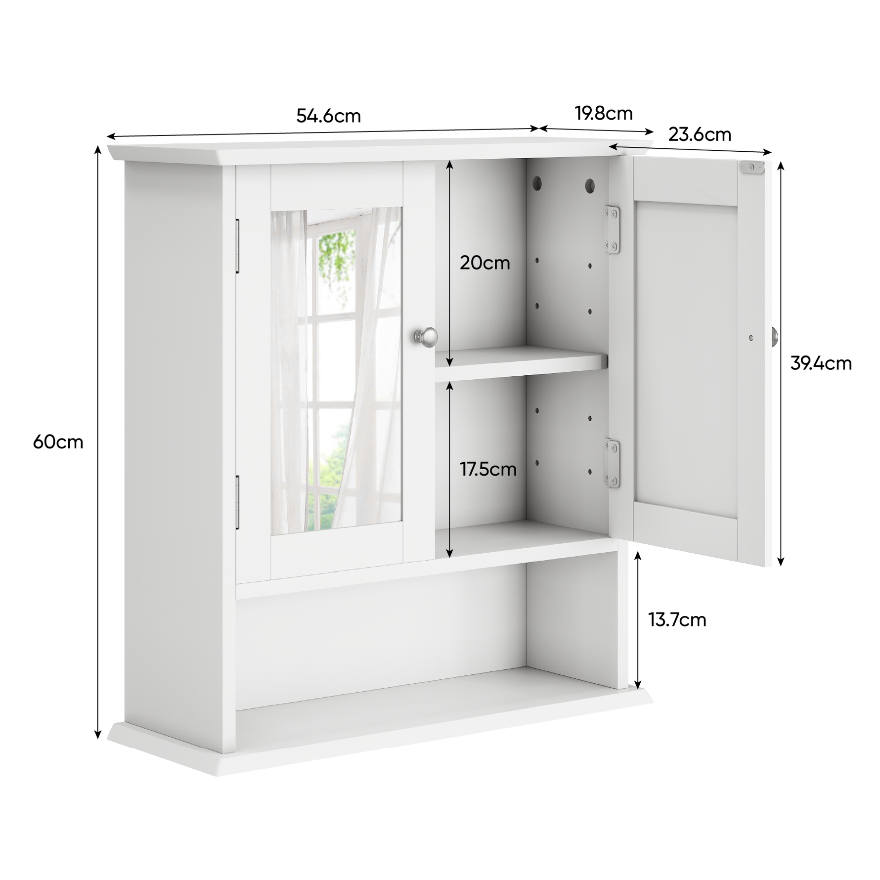 Bathroom Cabinet, Mirror & Adjustable Shelf, White