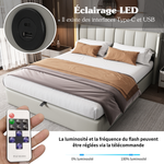 Upholstered Bed 140x190cm Hydraulic LED USB Storage Adjustable Headboard PU Gray