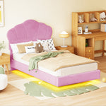 Upholstered Bed 90x200cm, Cloud Headboard & LED, Pink Velvet