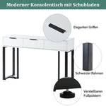 Modern Console Table with Drawers, Gold Frame, Adjustable Foot Pads, Elegant Handles (White+Black)