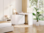 L-Shaped Rotating Vanity Table with LED Lighting, High-Gloss White